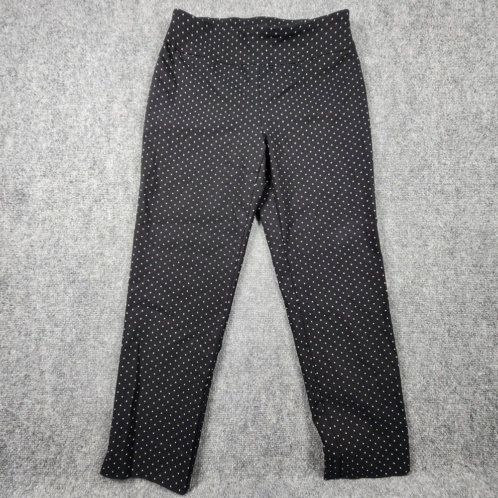 Zac & Rachel Petite Polka Dot Pull On Pants Black White Slim Leg Size 10P